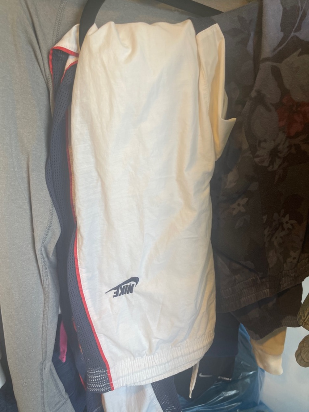 Nike White Windbreaker pants  with Navy & Red Trim